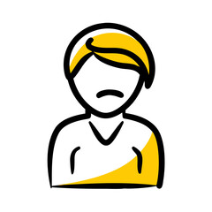A Stylized Illustration of a Person with a Sad Expression and Yellow Accents on a Transparent Backdrop Conveying Melancholy