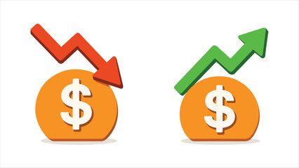Obraz premium Profit and Loss Dollar Icons – Financial Growth and Decline Arrows for Business Investment, Market Trend, and Economic Analysis Concepts