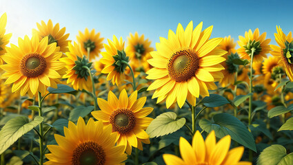 Obraz premium Bright sunflower field on a sunny summer day