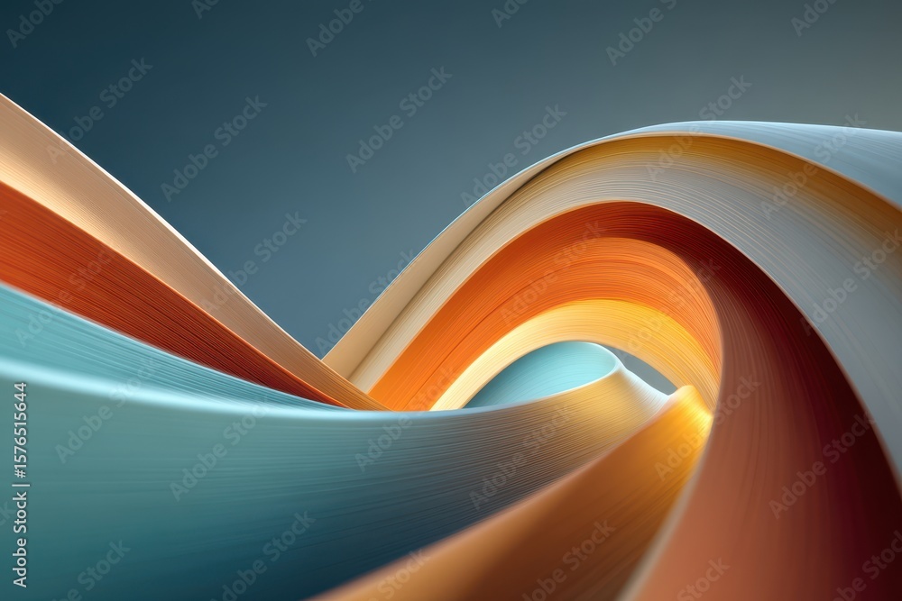 Fototapete abstract layers of teal blue and gold form a flowing wave design, creating a modern and elegant back