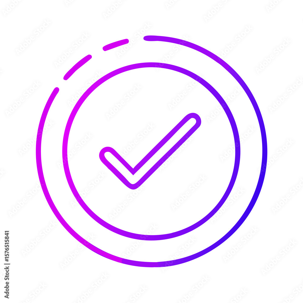 Poster check mark icon with gradient circle outline on transparent background, symbol of approval and succe