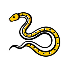 A Cartoon Snake Illustration with Yellow Body and Black Spots, Curled Up on a Transparent Background, Perfect for Children's Designs and Educational Materials