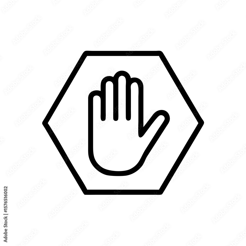 Poster stop hand sign icon in hexagon outline on transparent background for web design and mobile apps a cl