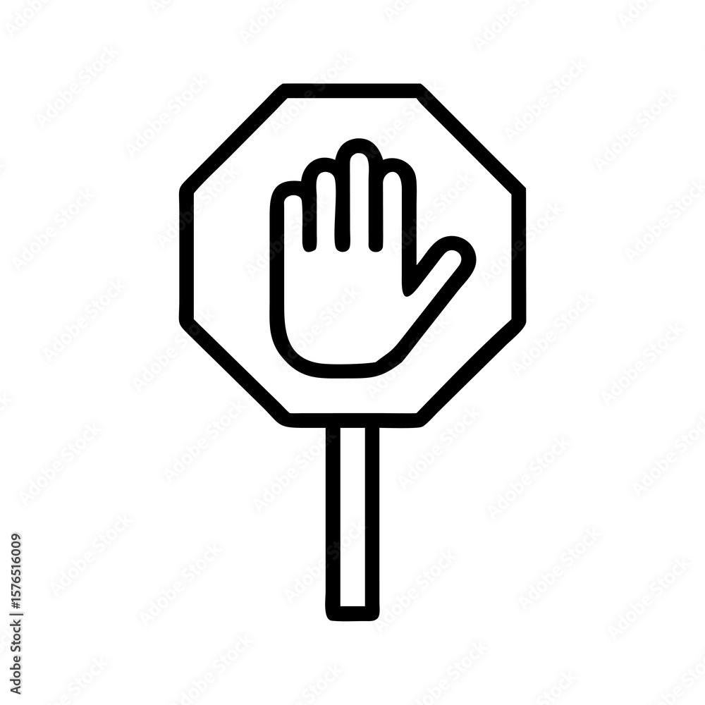 Poster stop hand sign icon on a pole outline on transparent background for web design and mobile apps a cle