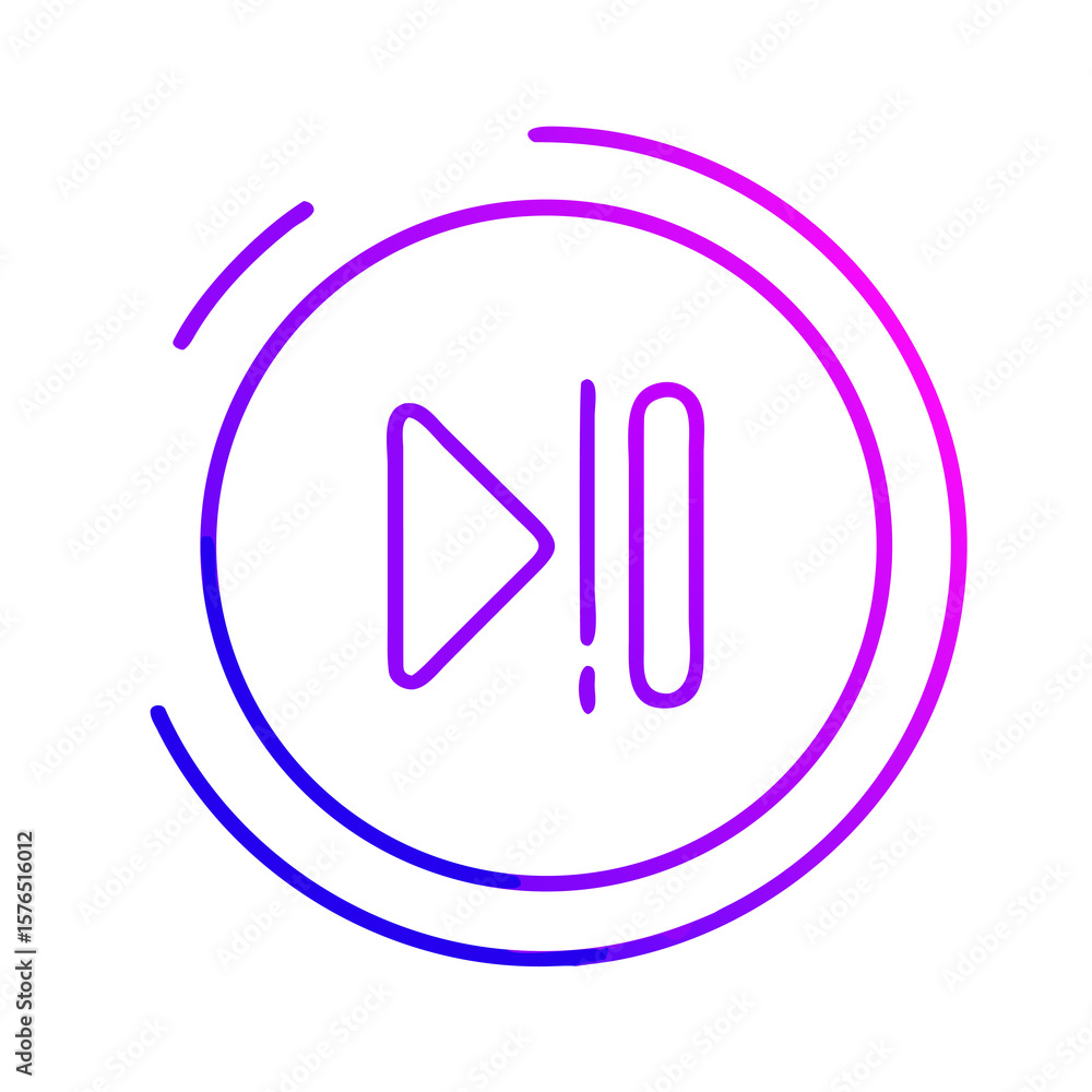 Poster a playful pause button icon with vibrant gradient colors, encapsulated in a circular design, perfect