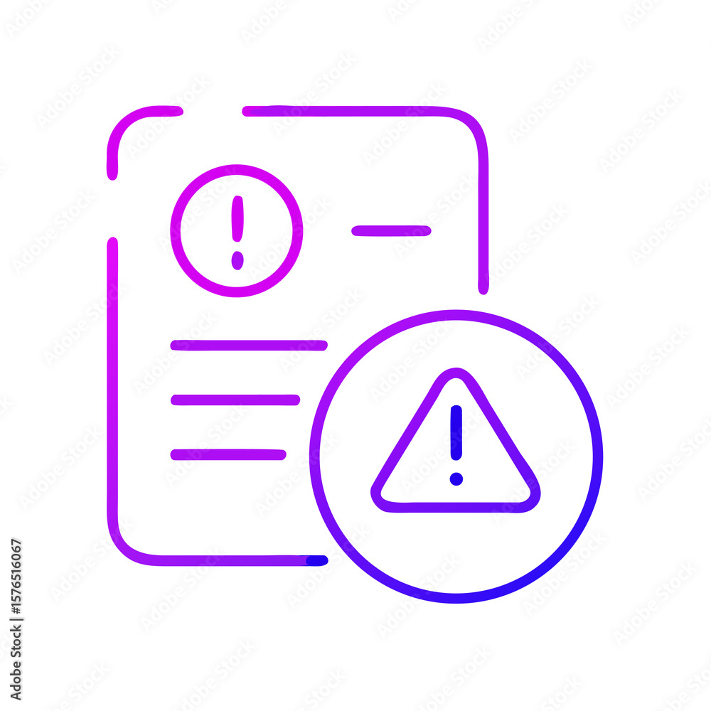 Poster attention icon with exclamation mark on document and warning sign in a vibrant gradient style for al