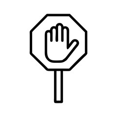 Obraz premium Stop Hand Sign Icon on a Pole Outline on Transparent Background for Web Design and Mobile Apps a Clear Symbol of Prohibition and Restriction