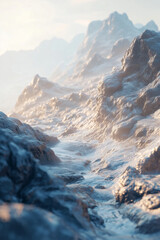 A mysterious resin seeping from the cracks of ancient Himalayan mountains in summer heat, high altitude, rocky terrain, sacred atmosphere