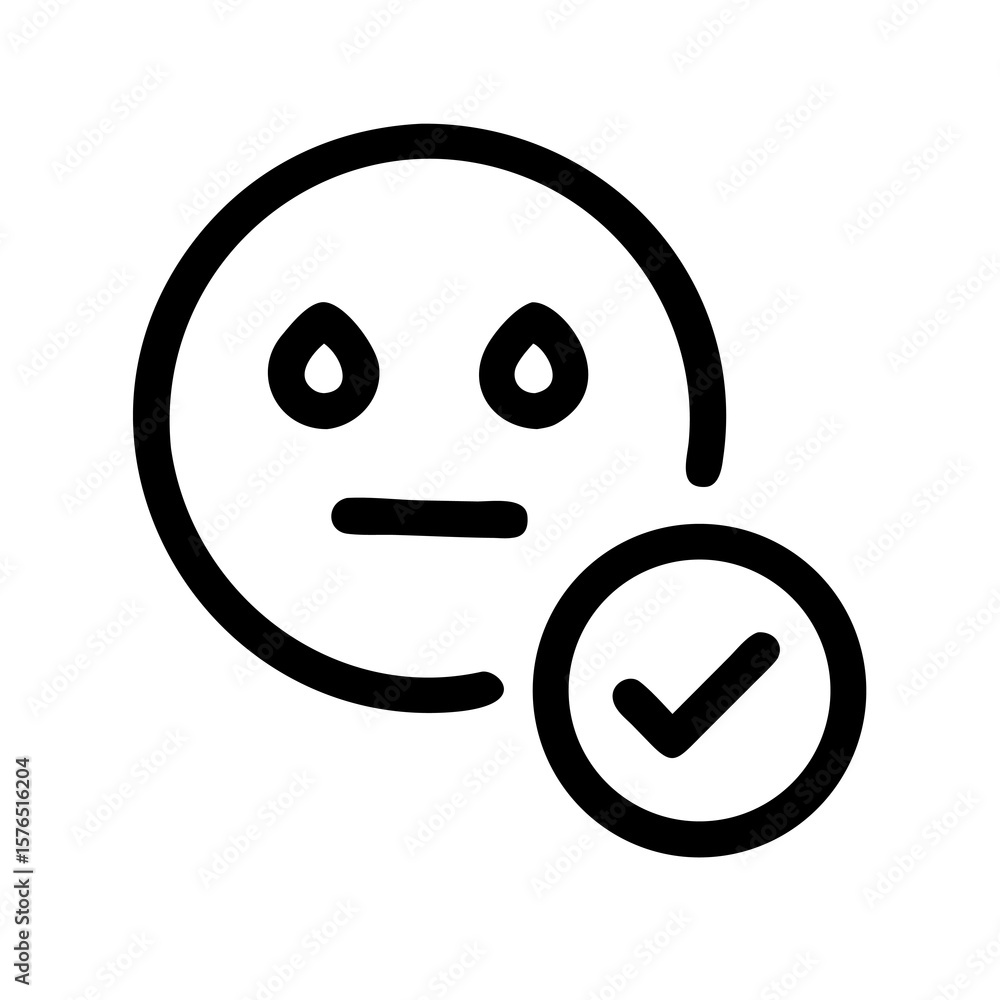 Poster a concerned smiley face with check mark on transparent backdrop, perfect for feedback forms and conf
