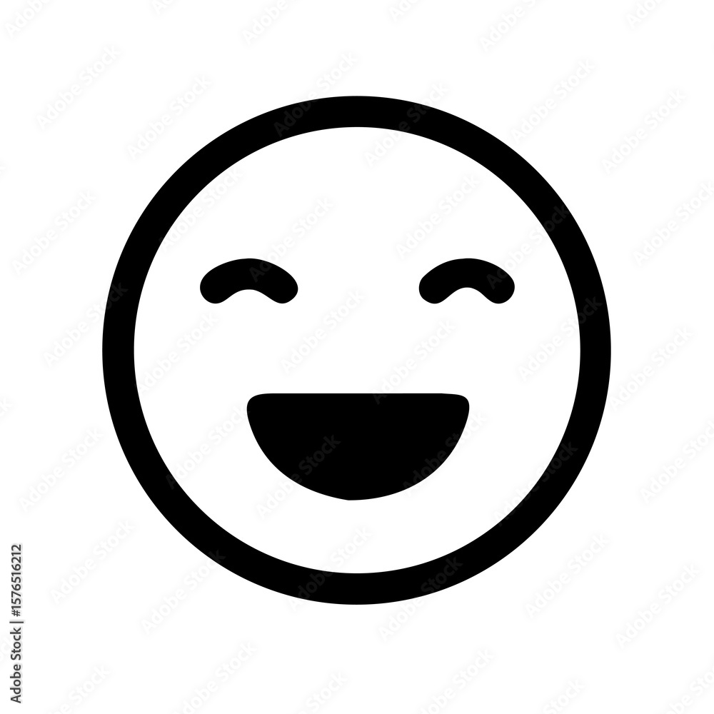 Poster a simple black and white smiling face icon on transparent background, perfect for ui design and emph
