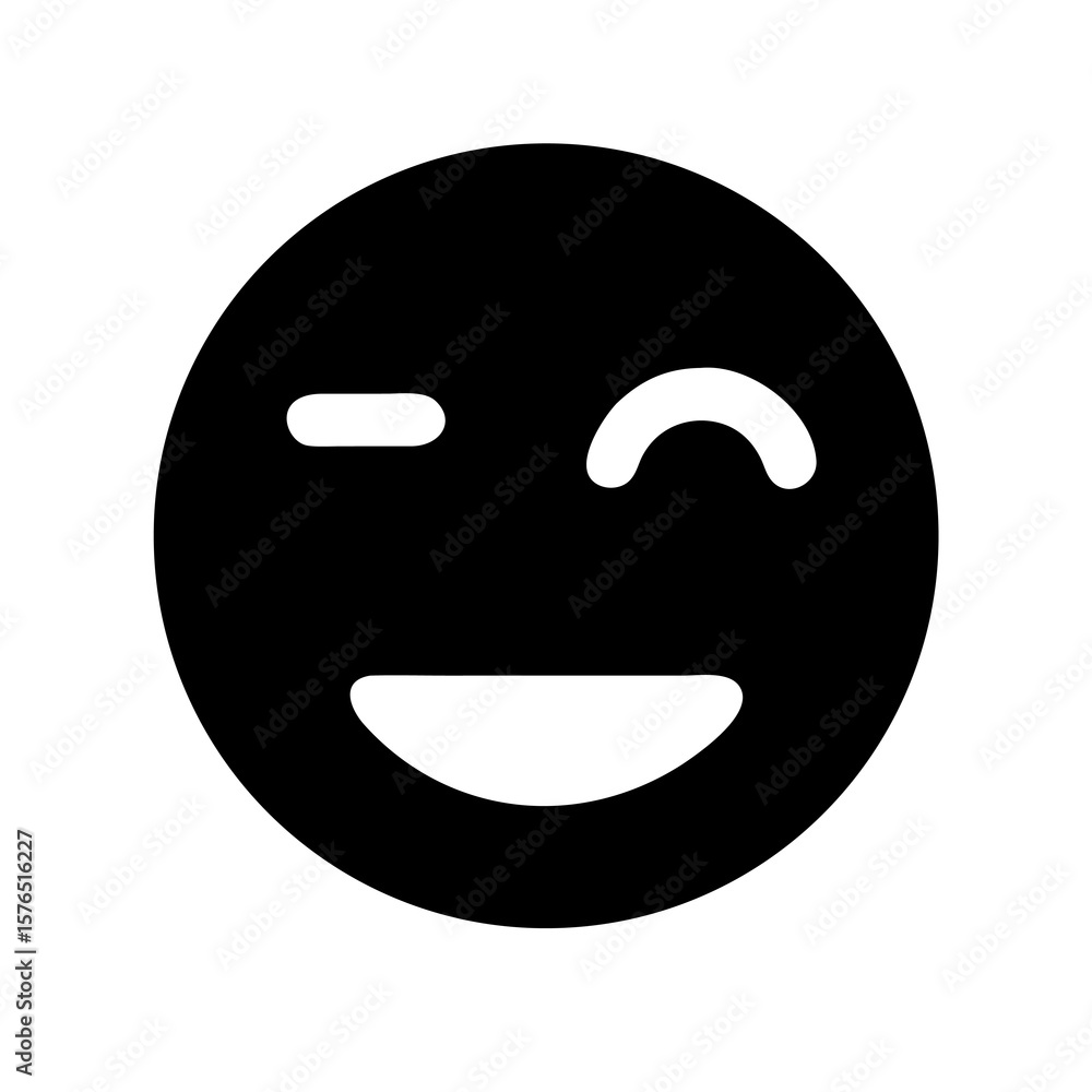 Poster simple winking smiley face icon with a playful expression for digital communication and user interfa