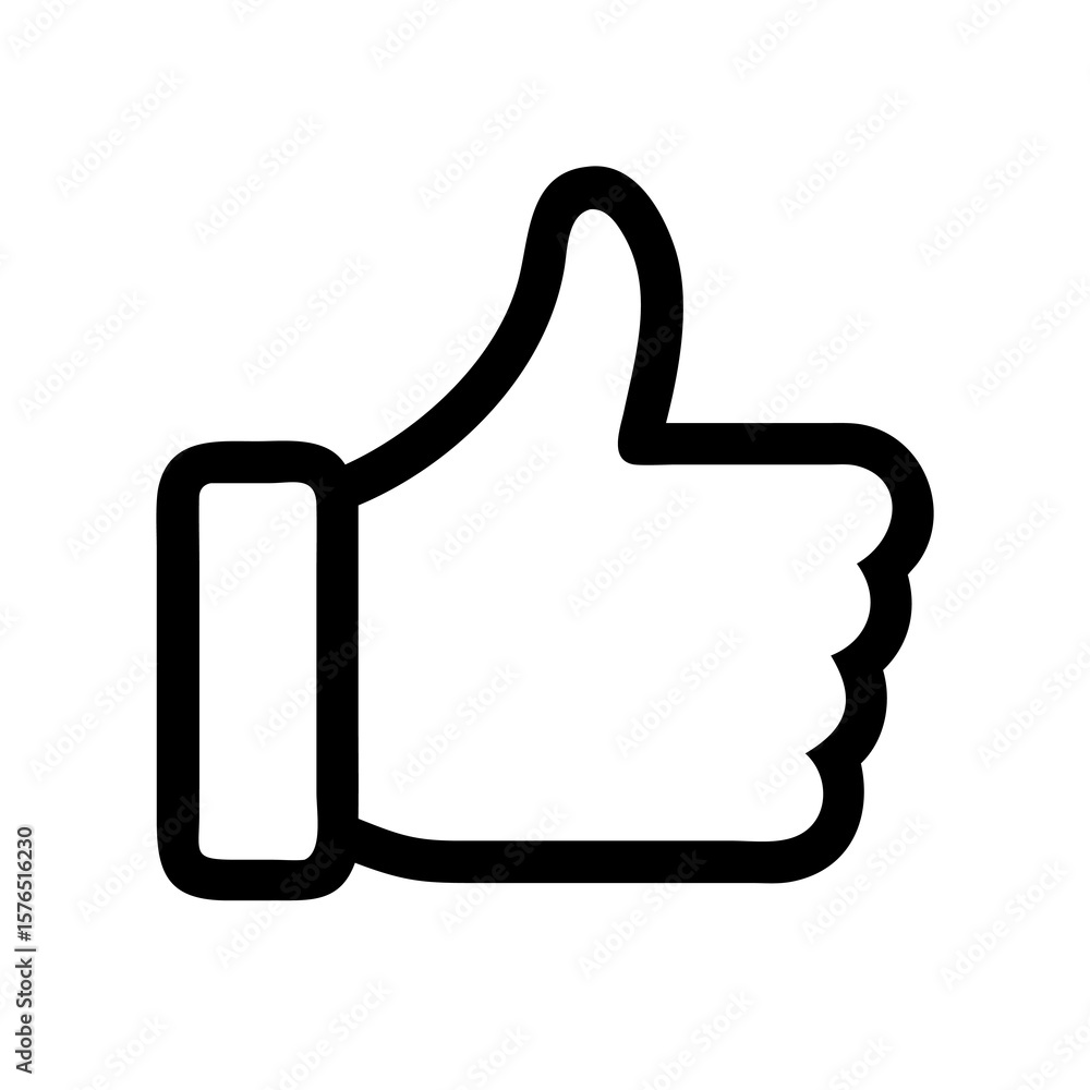 Poster a simple thumbs up icon on a transparent background for positive feedback and approval in digital co