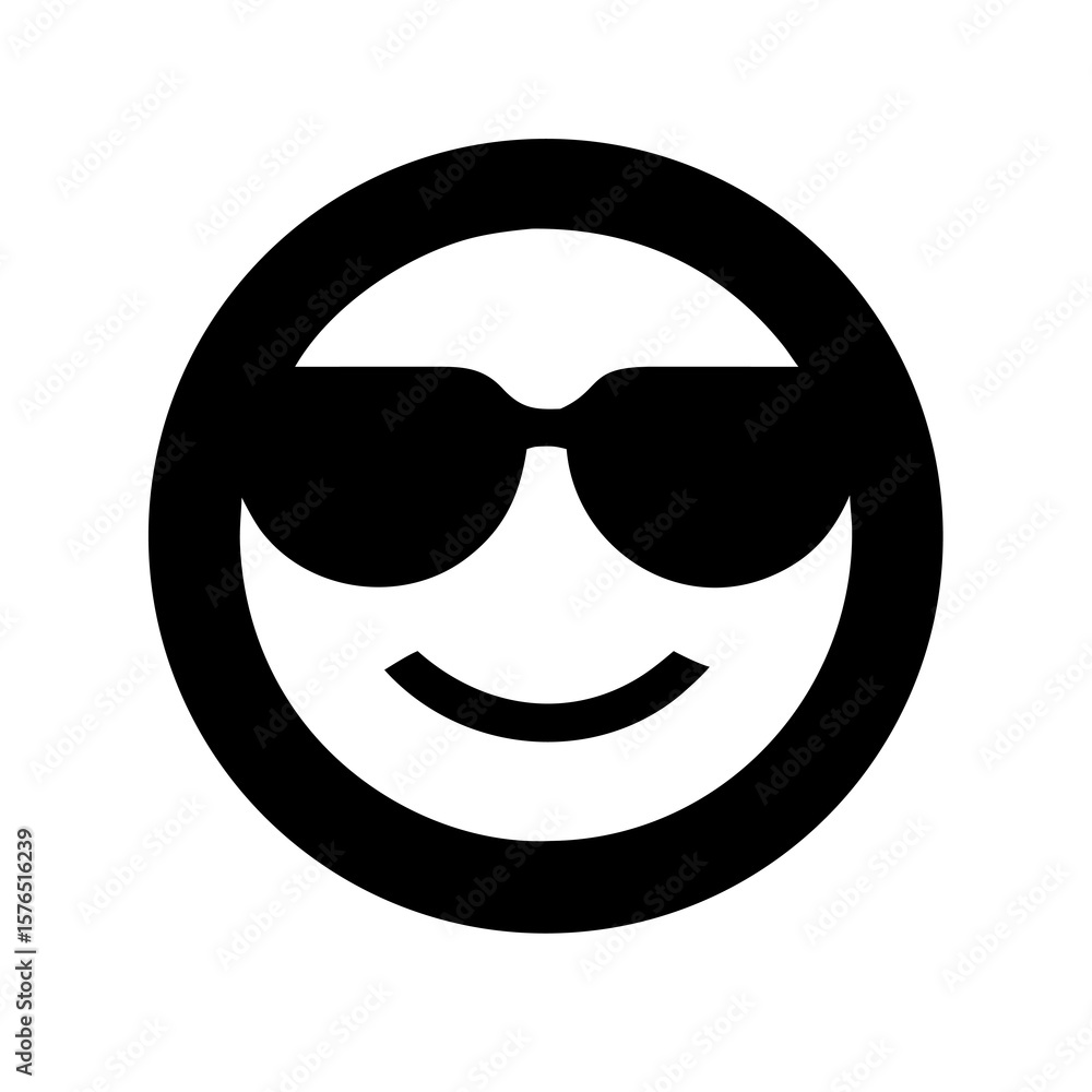 Poster cool smiley face with sunglasses icon on transparent backdrop for summer vibes and casual digital co