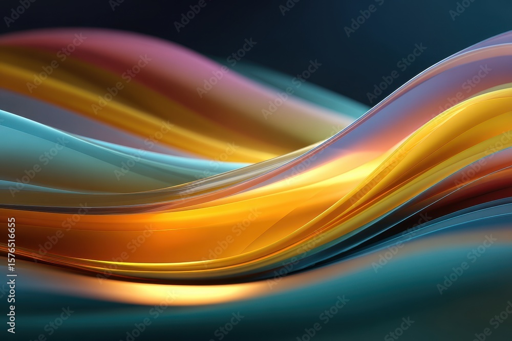 Fototapete abstract layers of teal blue and gold form a flowing wave design, creating a modern and elegant back