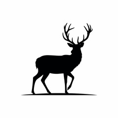 Elegant Deer Silhouette Isolated on White Background Majestic Buck with Antlers Walking Wildlife Illustration Forest Animal Nature and Outdoors Mammal