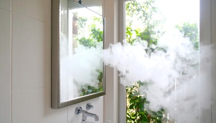 Steam from mirror in bathroom