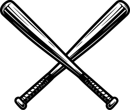 set of crossed baseball bat silhouette, black and white silhouette, vector and illustration
