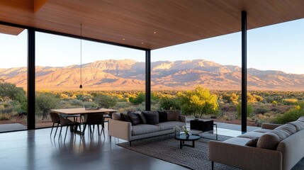 Fototapeta premium Contemporary interior with mountain view