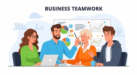 Diverse Team Collaborating on Business Strategy with Charts and Data Analysis.