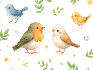 Fototapeta premium little birds seamless pattern
