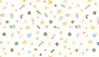 Playful Cartoon Pattern with Stars and Objects for Background Design