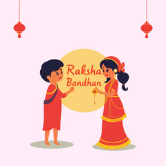 Raksha Bandhan Indian festival girl boy, vector art illustration.