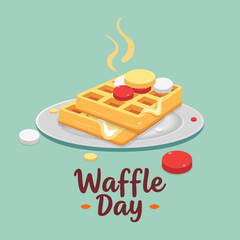 Waffle day sweets syrup, vector art illustration.