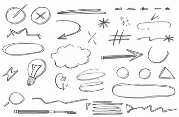 Hand-Drawn Arrows, Clouds, and Symbols in Loose Sketch Style for Graphic Illustration and UI Design