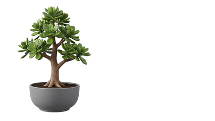 Jade Plant Bonsai in Gray Pot Isolated Studio Shot