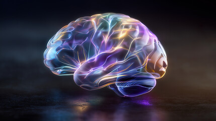 Obraz premium Colorful 3D Brain Model with Illuminated Educational View