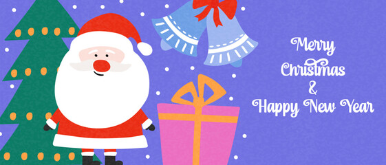 Bright Christmas New Year banner or card for celebration, advertising, promotion. Festive background.