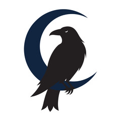 Raven With Crescent Moon Background