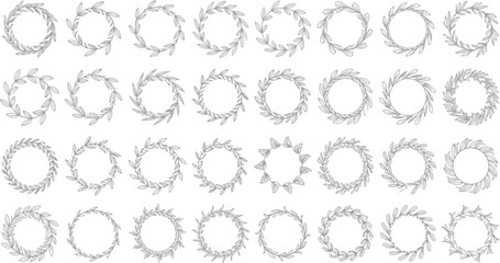Collection of black and white leaf wreaths arranged in a grid pattern design