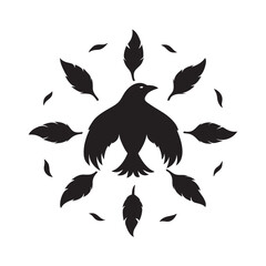 Raven Surrounded By Flying Feathers