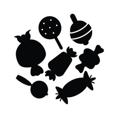 black silhouette illustration assorted candies.