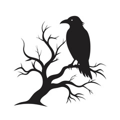 Raven Perched On Spooky Tree