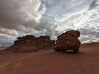 Jordan Trail long distance hiking from Dana Valley to Petra and Wadi Rum.Wadi Rum Desert, Jordan....