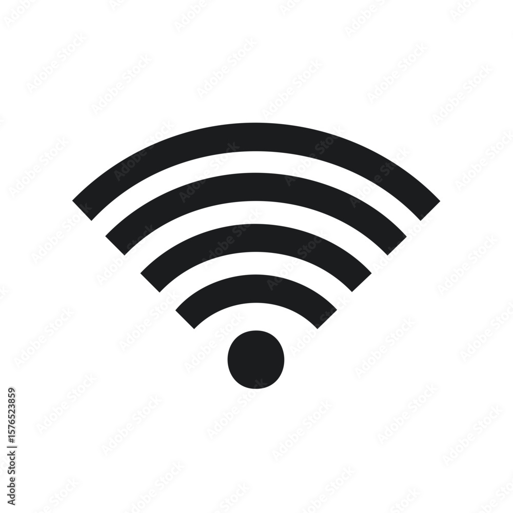 Aufkleber black wireless signal icon with three concentric arcs and base point on white background