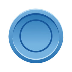 Sky Blue Round Icon with Inner Circle Design, Simple Minimalist Button Graphic, Isolated Object with Subtle Shading