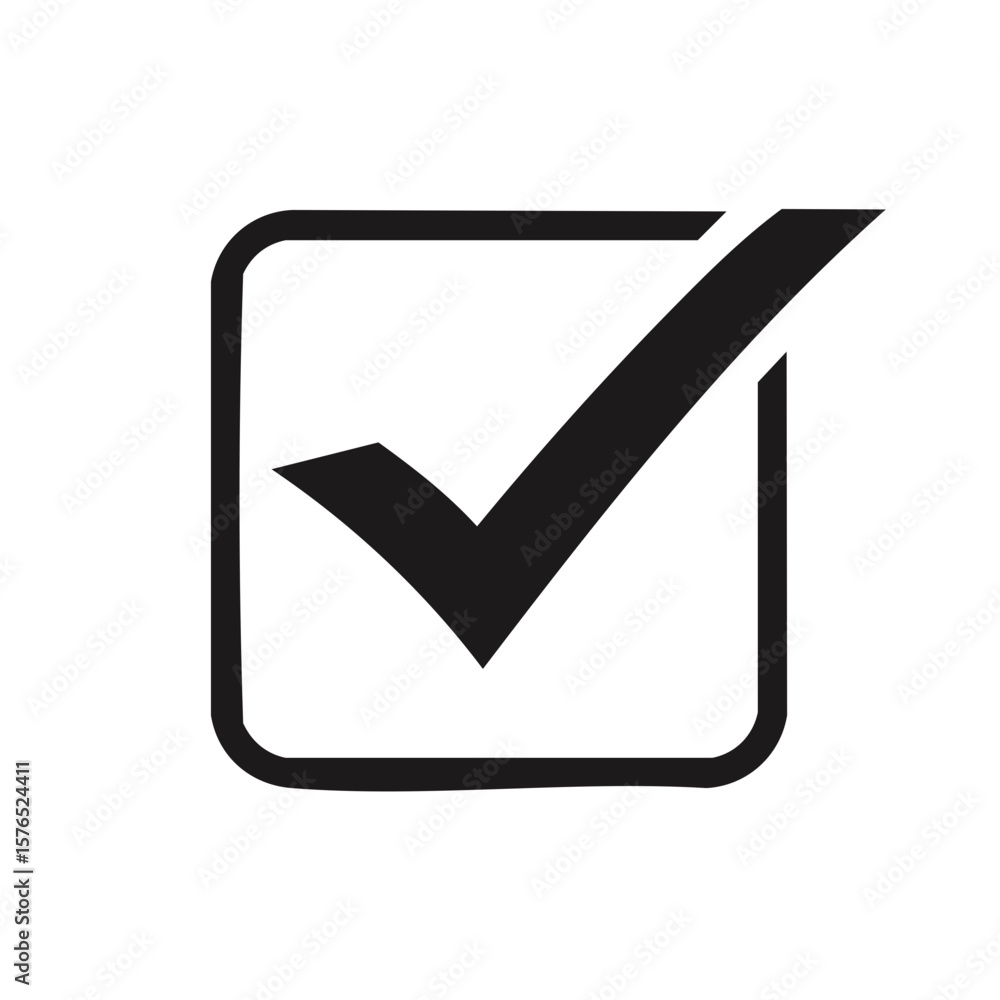 Poster black check mark inside square box vector icon for agreement completion or success confirmation simp