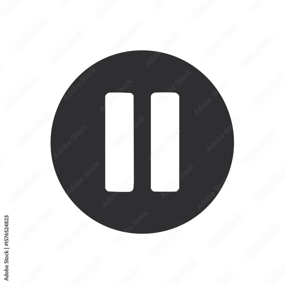 Poster pause symbol icon with two vertical bars inside black circle shape