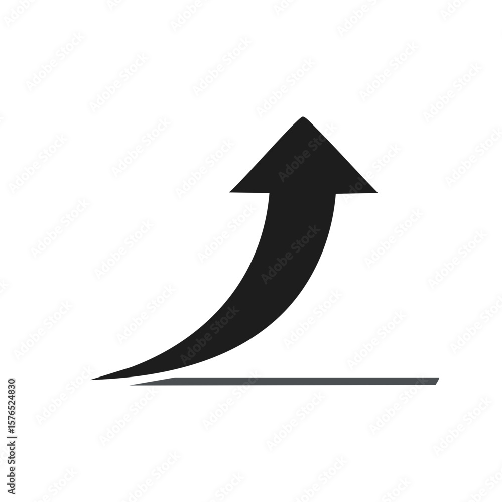 Poster upward curved arrow ascending from a base line symbolizing growth progress and direction