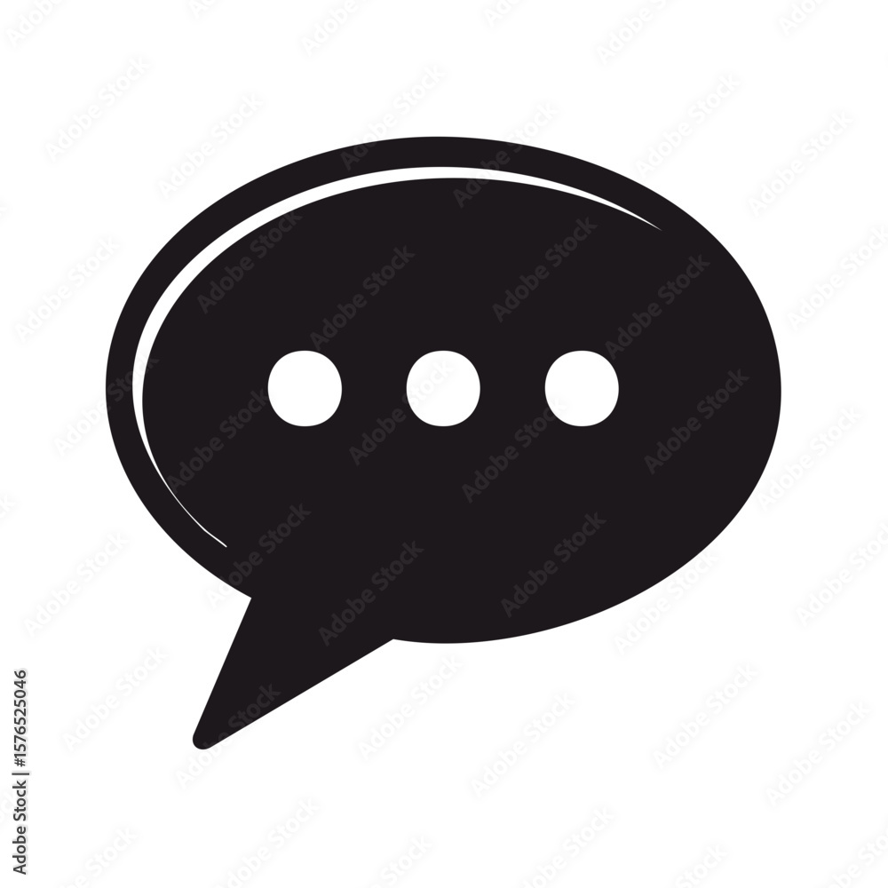Poster simple dark communication bubble with three white dots representing ellipsis for typing
