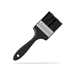 Illustrated black paint brush with a gray ferrule and handle suitable for renovation or decorating, isolated on white