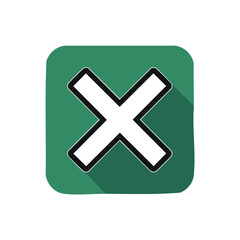 Fototapeta premium Icon of Negative, Cancellation, Rejection in Bold White X Inside Green Square with Long Shadow, Illustrative Design