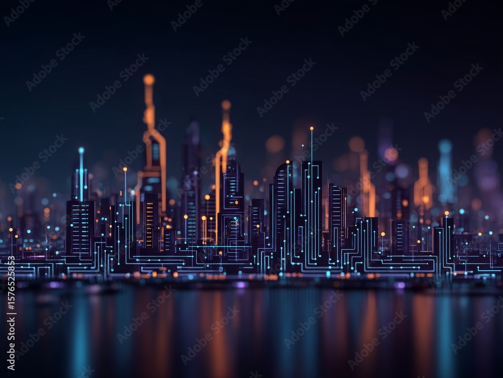 Poster background image of abstract digital design with numerous shapes and reflection effects