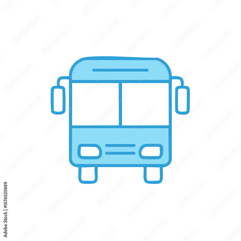 Aufkleber front view of a light blue bus featuring a simple outline style for transportation concepts