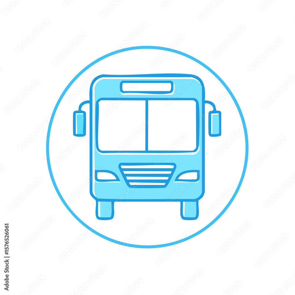 Aufkleber light blue bus front view icon within circle frame, vector illustration symbol for transit or transp