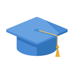 Blue graduation cap with gold tassel isolated, academic achievement concept, education symbol for university completion