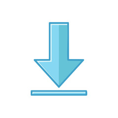 Stylized Light Blue Arrow Pointing Downward into Horizontal Bar, Concept of Uploading or Downloading Data